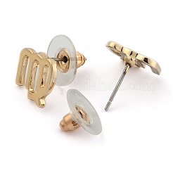 12 Constellation/Zodiac Sign Alloy Stud Earrings&nbsp;EJEW-B025-10G-B