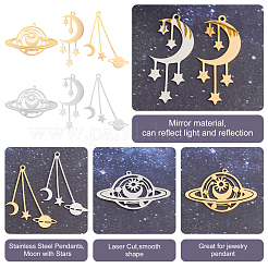 6Pcs 6 Styles 201 Stainless Steel Pendants&nbsp;STAS-UN0034-03