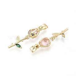 真鍮製マイクロパヴェキュービックジルコニアペンダント  花  16KGP本金メッキ  27~28x6.5x4.5mm  穴：2.5~3x5mm&nbsp;KK-T071-112G