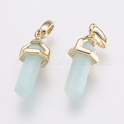 真鍮製の天然アマゾナイトの二重終端の尖ったペンダント  弾丸  ゴールドカラー  17~20x7x6.5mm  穴：2x4mm&nbsp;KK-G343-11L-02G