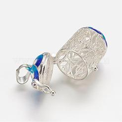 真鍮製祈り箱ペンダント  エナメル  コラム  銀色のメッキ  29x19x14mm  穴：3.5x6.5mm&nbsp;KK-D528-09S