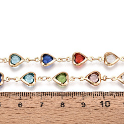 手作り真鍮ハートリンクチェーン  ガラスと  ハンダ付け  スプールで  ライトゴールド  14x7.5x3mm  約16.40フィート（5m）/ロール&nbsp;CHC-N024-03KCG