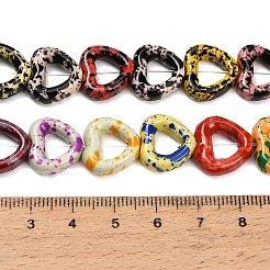 手作り陶器ビーズ連売り  斑点模様のハート  光沢釉の磁器  ミックスカラー  13~14x14.5x5.5mm  穴：1.2mm  約30個/連  15.35''（39センチメートル）&nbsp;PR-CBAB520-20B