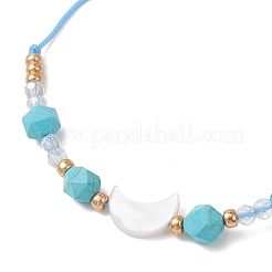 Synthetic Turquoise & Natural Freshwater Shell Moon Charm Bracelets&nbsp;BJEW-MZ00303-01