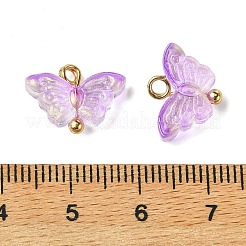合金ガラスペンダント  蝶のチャーム  ゴールドカラー  スミレ  10x14.5x4.5mm  穴：1.4mm&nbsp;GLAA-P080-02G-02