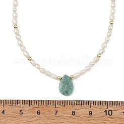 Natural Amazonite Faceted Teardrop Pendant Necklaces&nbsp;NJEW-JN06432