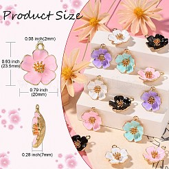 25本5色合金エナメルペンダント  3d 桃の花チャーム  ゴールドカラー  ミックスカラー  23.5x20x7mm  穴：2mm  5個/カラー&nbsp;ENAM-CJ0003-60