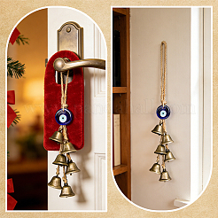4Pcs Iron Bell with Handmade Lampwork Flat Round Evil Eye Pendant Decorations&nbsp;HJEW-PH02575