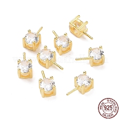 スターリングシルバーペグベイル925個  キュービックジルコニア付き  正方形  ゴールドカラー  透明  9x4x4.5mm  穴：2.5x1.5mm  ピン：0.6mm&nbsp;STER-D035-47G-10