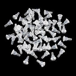 100個のシリコンイヤーナット  ピアスバックキャッチ  透明  6x10mm  穴：0.5mm&nbsp;SIL-TADJ0001-09