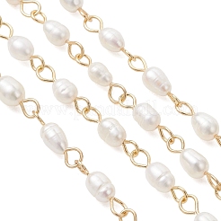 Handmade Natural Cultured Freshwater Pearl Link Chains&nbsp;AJEW-JB01586-01