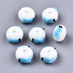 手作りのでこぼこランプワークビーズ  金魚のそろばん  ライトスカイブルー  14~15x12~13x8~9mm  穴：2mm&nbsp;LAMP-S194-004B