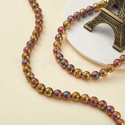 電気メッキされた天然溶岩岩ビーズ連売り  ラウンド  バンピー  ゴールデンロッド  10.5mm  穴：1mm  約39個/連  15.55インチ（39.5cm）&nbsp;X-G-S352-30D-07