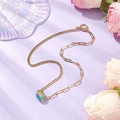 Electroplated Natural Quartz Hexagon Prism Pendant Necklaces&nbsp;NJEW-JN04996-01