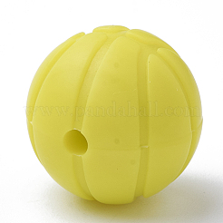 食品グレードの環境に優しいシリコーン焦点ビーズ  バスケットボール  きいろ  15mm  穴：2mm&nbsp;SIL-Q008-64