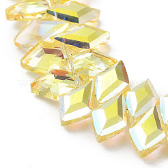菱形ガラスビーズ連売りを電気メッキします  多面カット  フルメッキ  きいろ  13x8x4mm  穴：1.2mm  約99~100個/連  15.35''（39センチメートル）&nbsp;EGLA-A036-12A-FP01