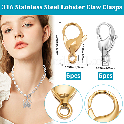 12個 2色 316ステンレススチール ロブスタークロウクラスプ  ミックスカラー  23x14x6mm  穴：3mm  6個/カラー&nbsp;STAS-BBC0007-37