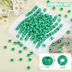 500個の不透明プラスチックビーズ  バレル  グリーン  9x6mm  穴：3.8mm&nbsp;KY-SZ0001-44D