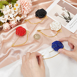 4Pcs 4 Colors Rose Polyester Lapel Pin Brooches for Men&nbsp;JEWB-FG0001-20