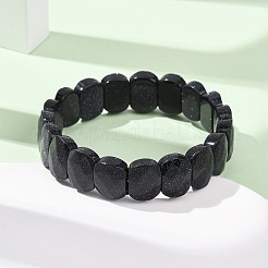 ユニセックスの合成ブルーゴールドストーンビーズストレッチブレスレット  オーバル  ビーズ：14x10x5mm  内径：2.17インチ（5.5cm）&nbsp;G-K303-01B
