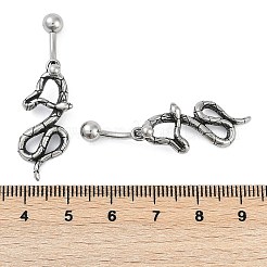 スネーク 316 サージカルステンレススチール ダングル へそリング  へそピアス  女性用バーベルボディジュエリー  アンティークシルバー  39x12mm&nbsp;EJEW-G416-18D-AS