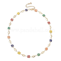 Brass Enamel Evil Eye Clover Link Chain Necklaces&nbsp;NJEW-JN05762