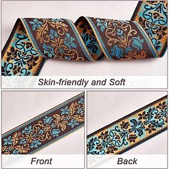 エスニック風刺繍ポリエステルリボン  ジャカードリボン  服飾材料  片面花柄  ココナッツブラウン  2-3/8インチ（60mm）  約5.47ヤード（5m）/バンドル&nbsp;OCOR-WH0079-25A