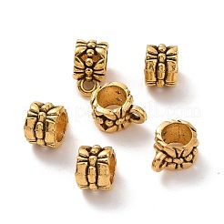 チベットスタイルの合金チューブベイル  ループベイル  花付きチューブ  アンティーク黄金  9.5x5.5x7mm  穴：1.2mm  内径：4.8mm  1818個/ 1000g&nbsp;FIND-H038-49AG