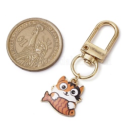 猫と魚の合金エナメルペンダント装飾  バッグ飾り用の回転留め具チャーム  ミックスカラー  51.5mm&nbsp;HJEW-JM02185