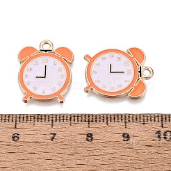 合金エナメルチャーム  クロックのチャーム  ライトゴールド  サンゴ  19.5x16x1mm  穴：1.8mm&nbsp;ENAM-Q004-01KCG-11