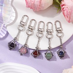 ステンレススチール製マクラメチェーンポーチ ラウンド天然ラピスラズリ＆アメジスト＆グリーンアベンチュリン＆カーネリアン＆ローズクォーツホルダーペンダント装飾  ステンレス鋼色  75mm&nbsp;HJEW-JM02049