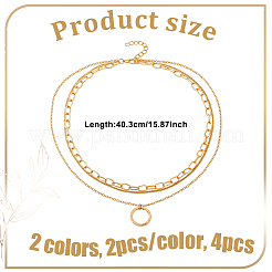 4Pcs 2 Colors Iron & Alloy 3 Layer Twisted Ring Pendant Necklaces for Women&nbsp;NJEW-HY0001-26