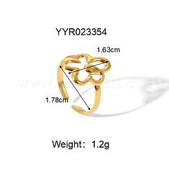 女性用304ステンレススチールカフリング  18KGP本金メッキ  クローバー  16.3mm  内径：17.8mm&nbsp;HY5627-7