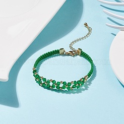 女性のためのガラス編組フラワー リンク ブレスレット  グリーン  7-3/8インチ（18.6cm）&nbsp;BJEW-TA00130-01