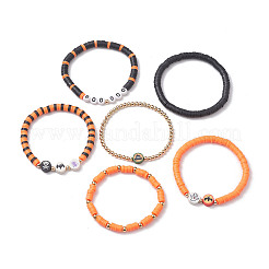 6Pcs 6 Styles Halloween Handmade Polymer Clay Beaded Stretch Bracelets Sets&nbsp;BJEW-TA00490