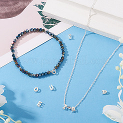 5個、5つのスタイル、925つのスターリングシルバー中空イニシャルビーズ  銀色のメッキ  混合図形  5.5~6x3.5~4x3mm  穴：3.5~4x1.3~1.7mm  1個/スタイル&nbsp;STER-TA0001-55
