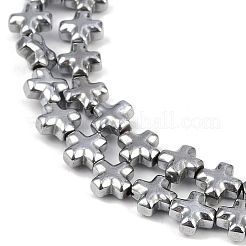 電気めっき合成非磁性ヘマタイト ビーズ 連売り  クロス  プラチナメッキ  6x6x3mm  穴：0.7mm  約66個/連  15.75''（40センチメートル）&nbsp;G-K375-E03-01