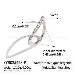 304ステンレススチール製マイクロパヴェキュービックジルコニアリング（女性用）  ステンレス鋼色  2mm  内径：16.8mm&nbsp;DV2865-2