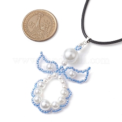 Glass Seed Beads & Shell Pearl Angel Pendant Necklaces&nbsp;NJEW-MZ00051-02
