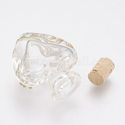 手作りランプワーク香水瓶ペンダント  精油ボトル  金の砂  ハート  透明  25~27x23x12mm  ボトル容量：0.5~1ml（0.017~0.03液量オンス）&nbsp;LAMP-I018-B07