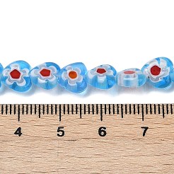 ハンドメイドミッレフィオーリ ランプワークビーズ連売り  ハート  ディープスカイブルー  6.5~7.5x8x3~3.5mm  穴：0.6mm  約48個/連  12.99''~13.23''（33~33.6cm）。&nbsp;LAMP-G166-15G
