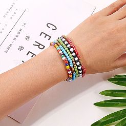 10個10スタイル手作りポリマークレイヘイシサーファーストレッチブレスレットセット  女性のためのガラスシードビーズプレッピーブレスレット  ミックスカラー  内径：2インチ（5.2cm）  1個/スタイル&nbsp;BJEW-SW00048