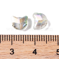 100個の電気メッキガラスビーズ  猫の形  多面カット  甘露  7x6x4.5mm  穴：1mm  100個/セット&nbsp;EGLA-P060-01A-HR01