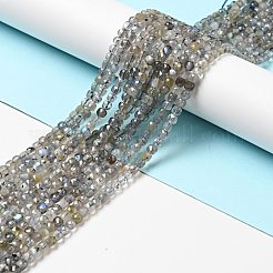 天然石ラブラドライトビーズ連売り  多面カット  キューブ  4x4x4mm  穴：0.6mm  約96個/連  15.24''（38.7センチメートル）&nbsp;G-D470-10