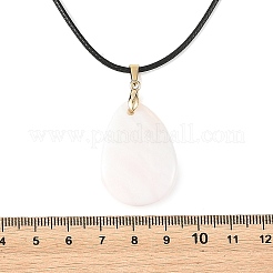 Natural Pink Opal Teardrop Pendant  Black Waxed Cord Necklaces for Women&nbsp;NJEW-JN06584