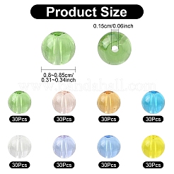 240個8色透明ガラスビーズ連売り  ラウンド  ミックスカラー  8~8.5mm  穴：1.5mm  30個/カラー&nbsp;GLAA-YW0005-30