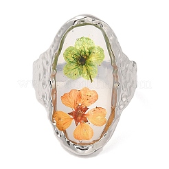 Oval Epoxy Resin with Dry Flower Cuff Rings&nbsp;RJEW-G304-02P