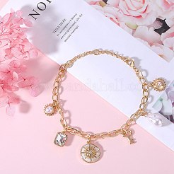 Imitation Pearl & Sun & Skeleton Key Charm Bracelet with Cable Chains&nbsp;JB782A