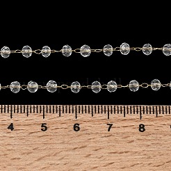 304ステンレススチール、ガラスファセットロンデルビーズ、ハンドメイドリンクチェーン、女性用誕生石ネックレス  イオンプレーティング（ip）  ゴールドカラー  透明  14.96インチ（38cm）&nbsp;NJEW-G195-01G-12