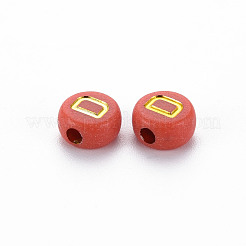 不透明な混合色のアクリルビーズ  ライン入り  ランダムな文字でフラットラウンド  黄金メッキ  7x4mm  穴：1.8mm  約370個/50g&nbsp;X-MACR-Q242-011A